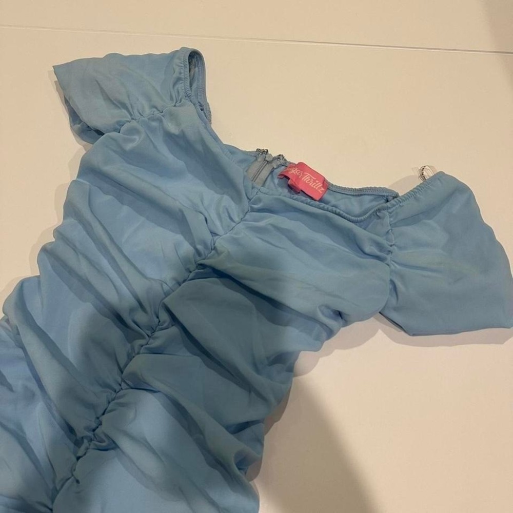 Sugar Thrillz Blue Ruched Mini dress, Size Small - Picture 2 of 5
